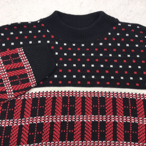 VTG AMERICAN PRIDE Sweater Men S Black Red Geometric ColorBlock 80s 90s MADE USA - Picture 3 of 16